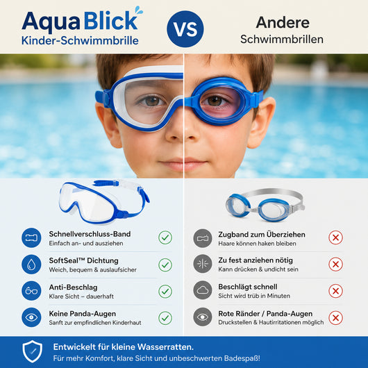 AquaBlick Kinder-Schwimmbrille | Beschlagfrei · Auslaufsicher · Kein Haareziehen